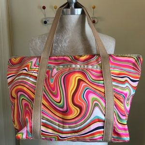 Le Sportsac swirling rainbow candy colors tote